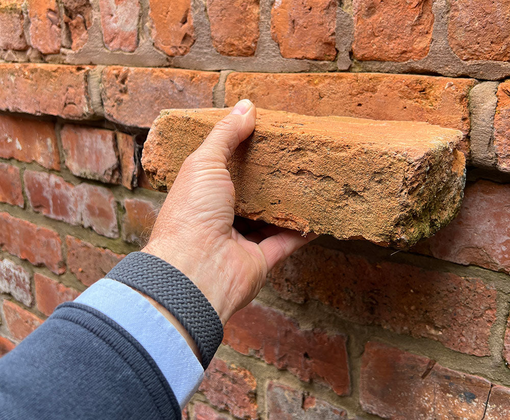 Old reclaimed brick wall brick matched against new heritage imperial brick - free brick matching service