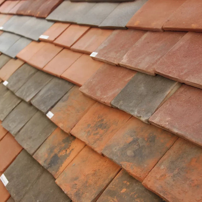display of handmade clay roofing tiles from heritage brick company