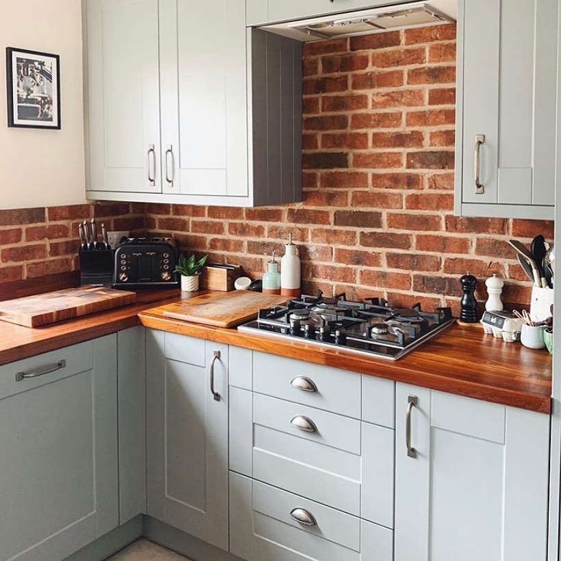 rustic handmade brick tile kitchen feature wall