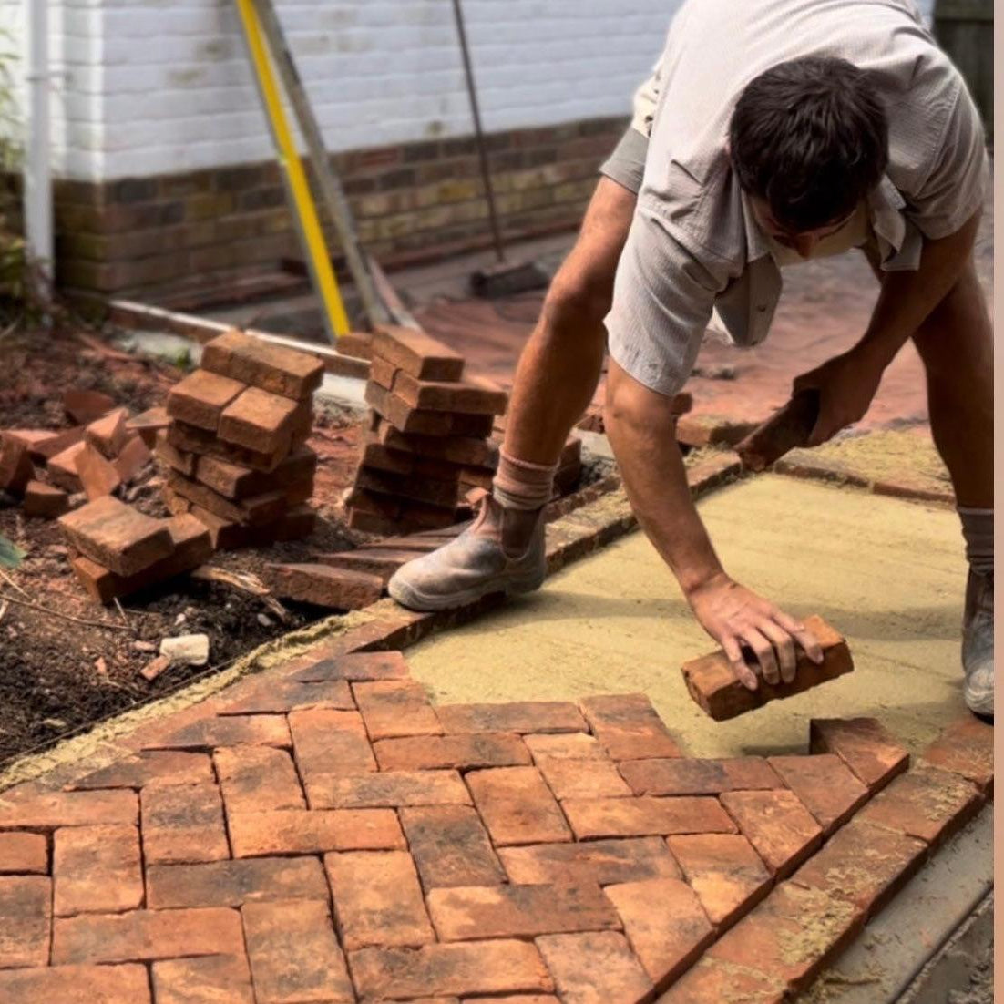 installation of Handmade Clay Paving Brick by heritage Brick Company
