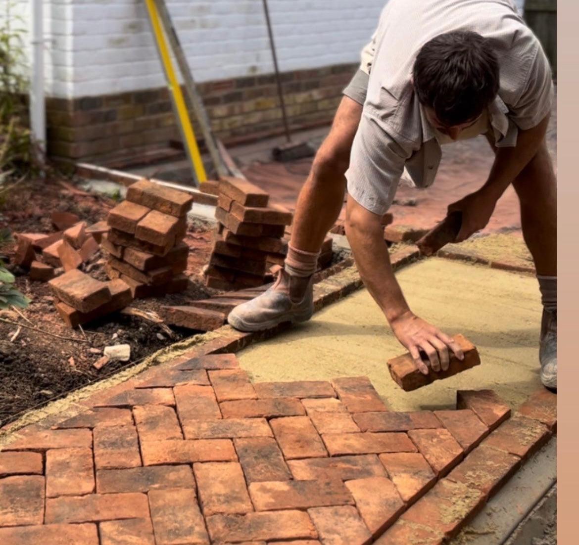 installation of Handmade Clay Paving Brick by heritage Brick Company