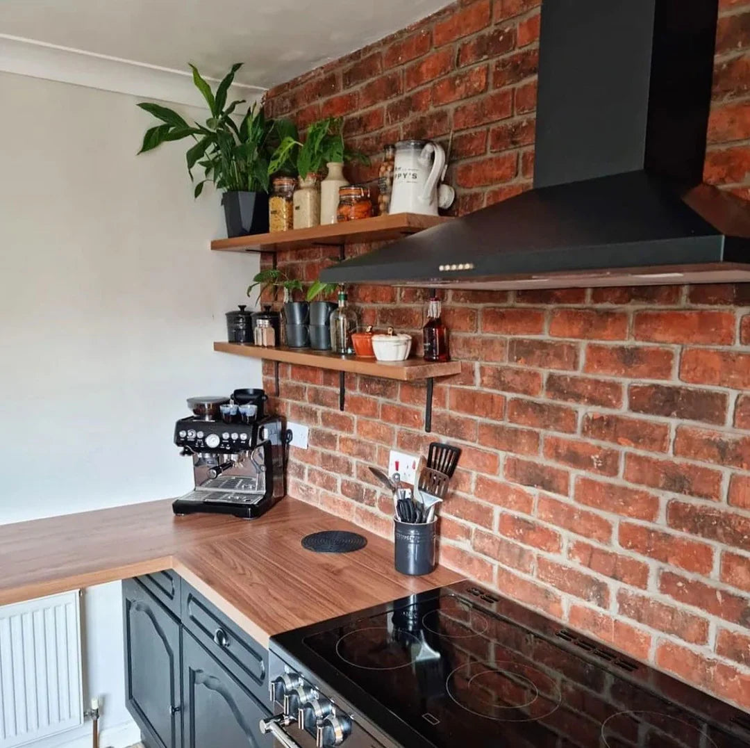 reclaimed brick slip tile kitchen feature wall with exposed bricks by heritage brick company