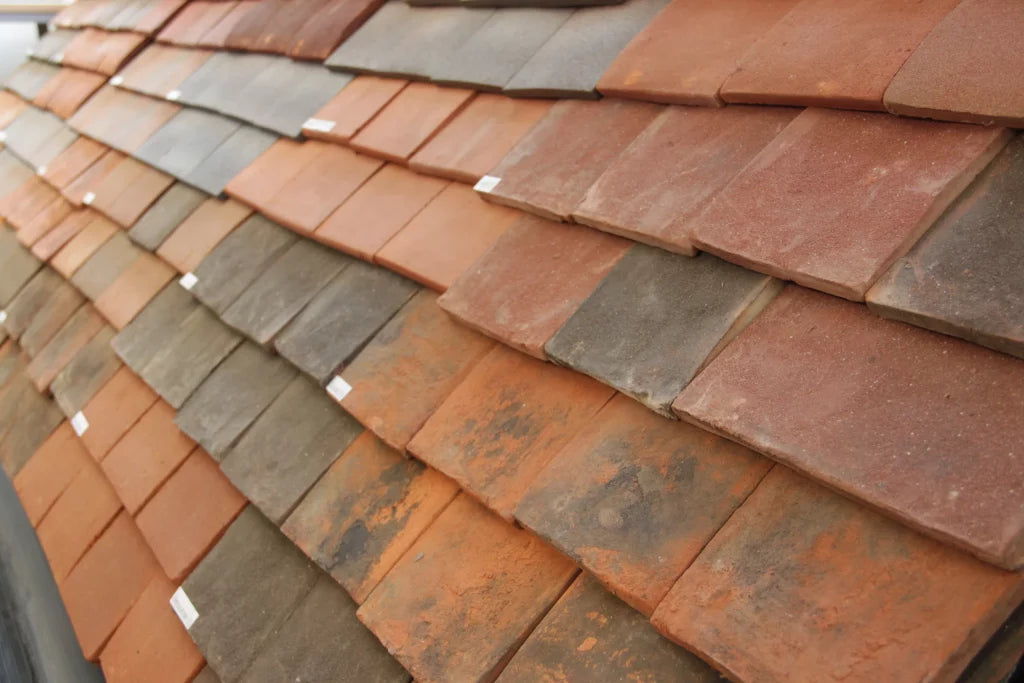 display of handmade clay roofing tiles from heritage brick company